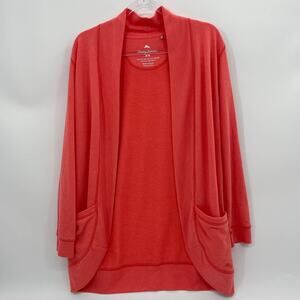 TOMMY BAHAMA Sea Glass Open Cardigan Women's M Coral Pink Lightweight Pockets